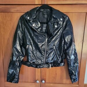 Pleather Jacket Zip-up with Belt by Forever 21 (Size: M, Color: Black) *NWT*